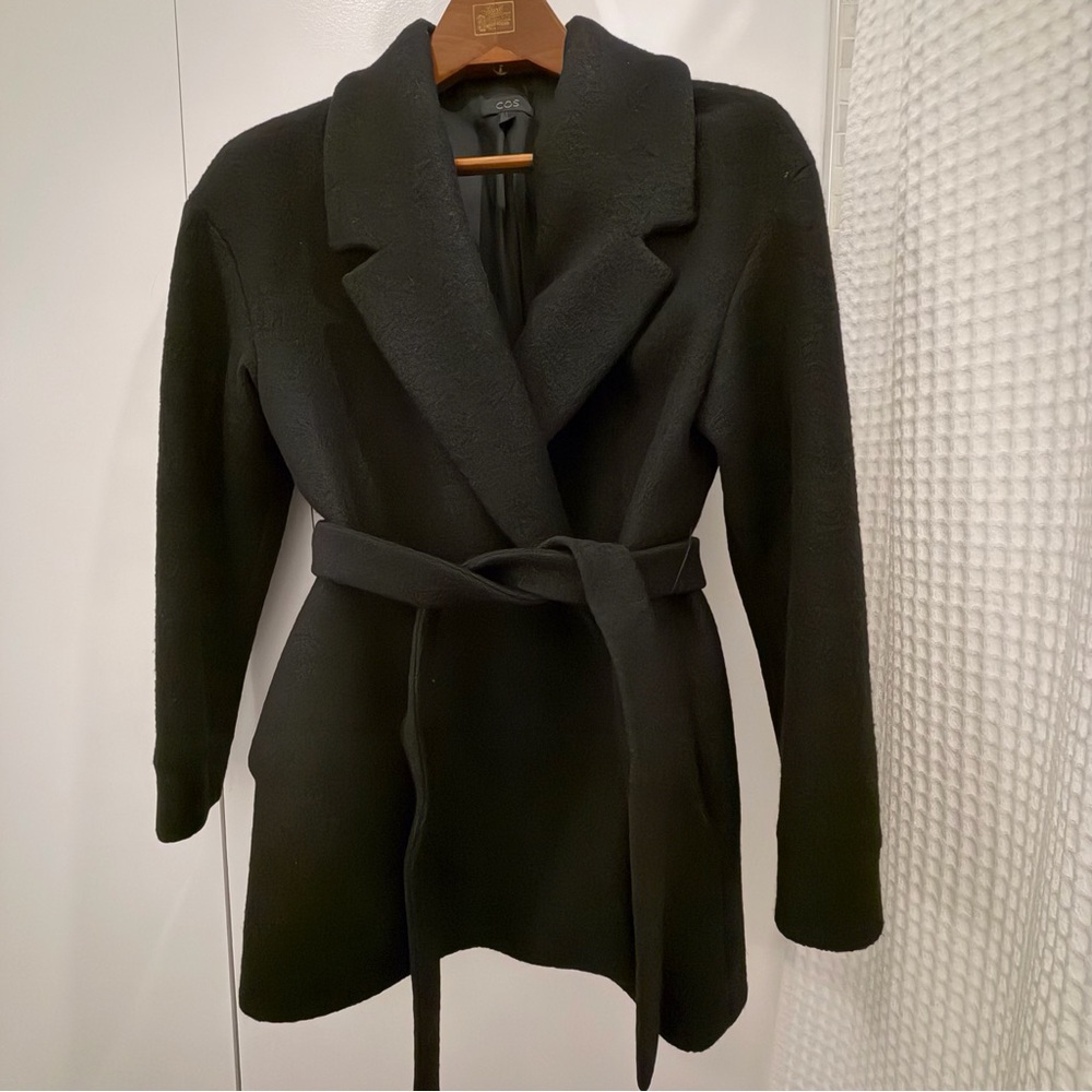 COS Black wool boucle wrap coat 8